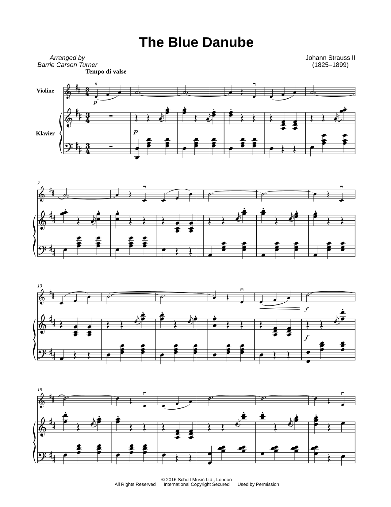 The Blue Danube, Op. 314: Waltz No. 1 [Main Theme] - Violin & Piano