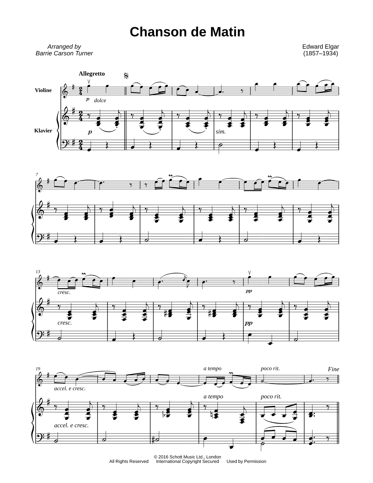 Chanson de Matin, Op. 15, No. 2 - Violin & Piano