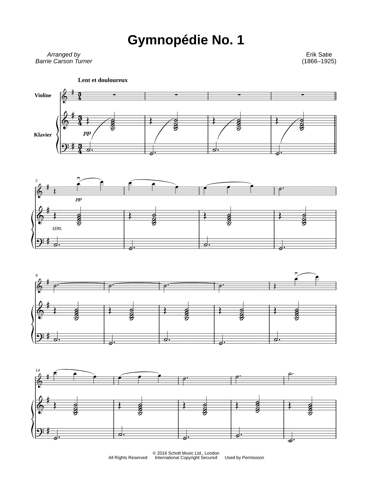 Gymnopédie No. 1 - Violin & Piano