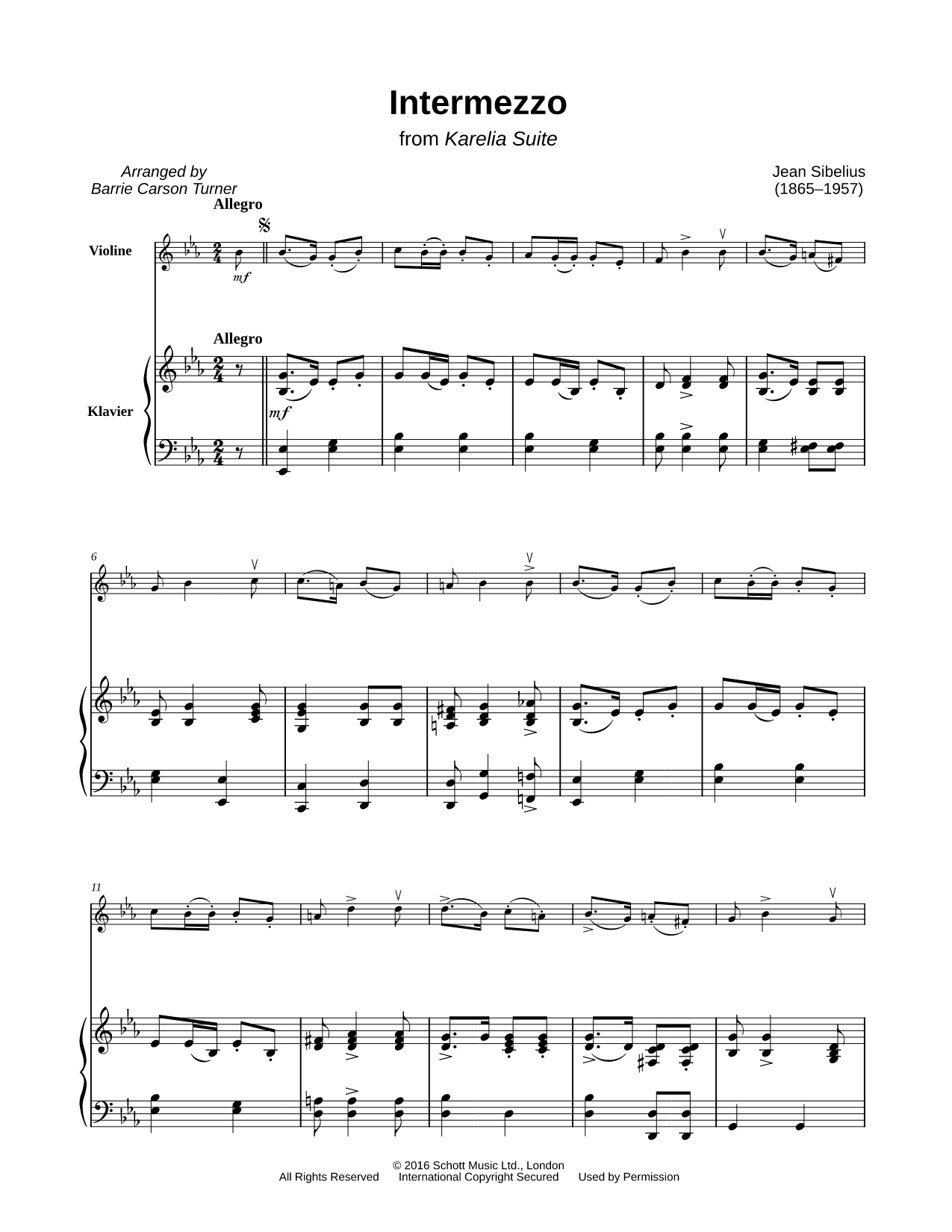 Karelia Suite, Op. 11: I. Intermezzo - Violin & Piano