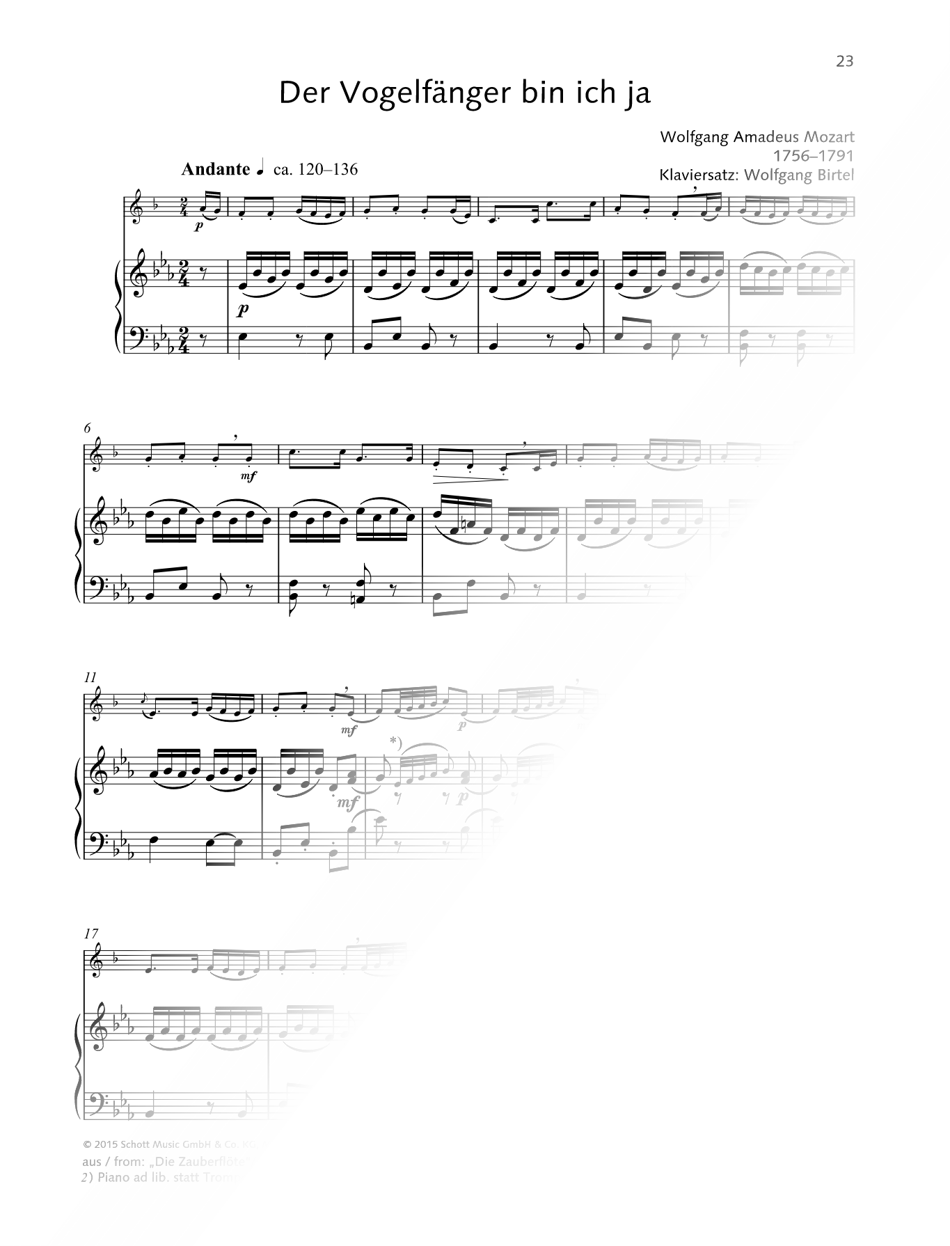 Der Vogelfänger bin ich ja - Trumpet & Piano