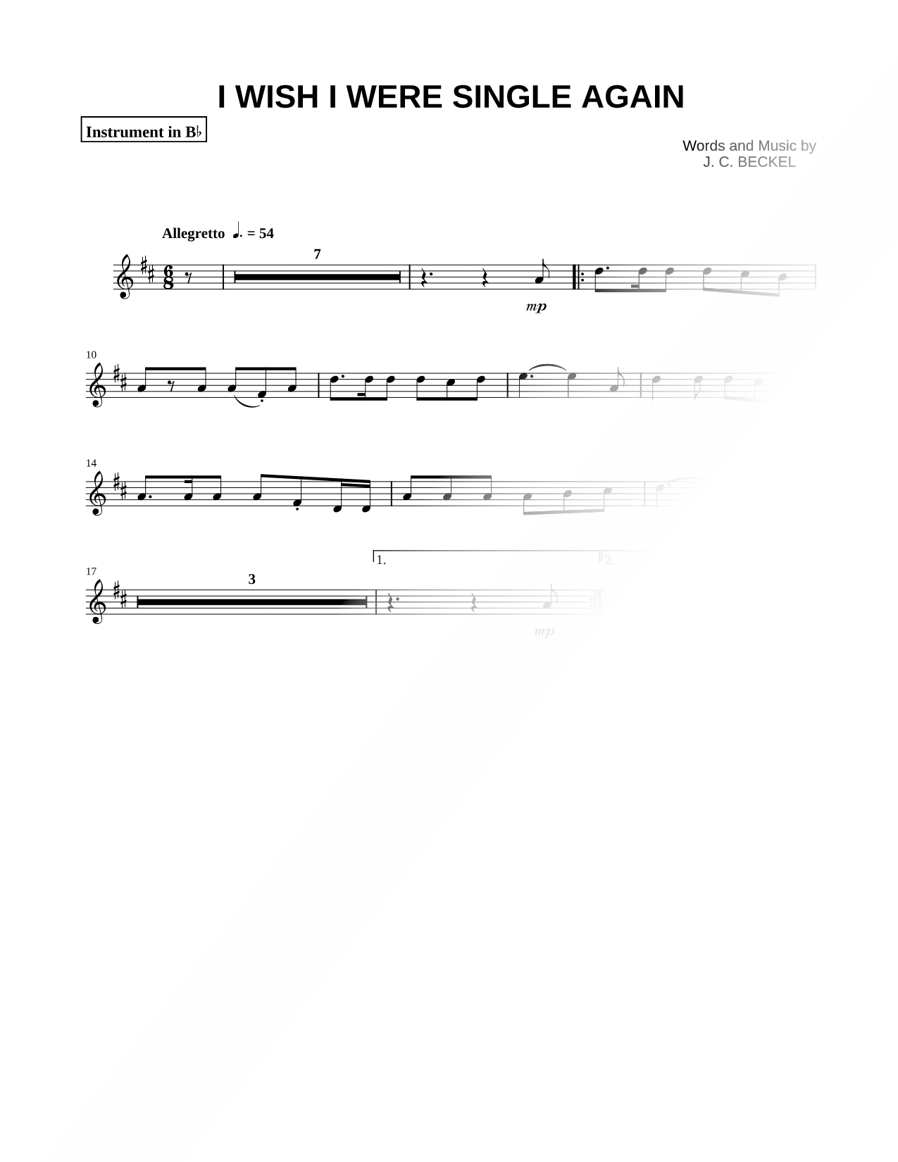 I Wish I Were Single Again - Bb Instrument