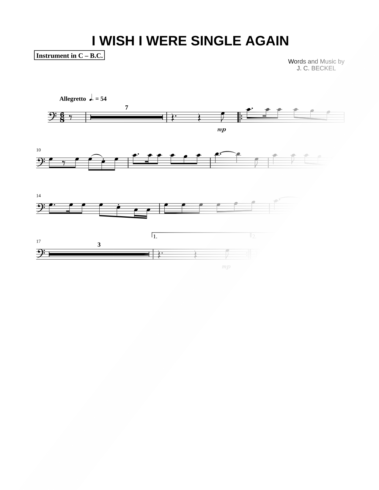 I Wish I Were Single Again - Bass Clef Instrument