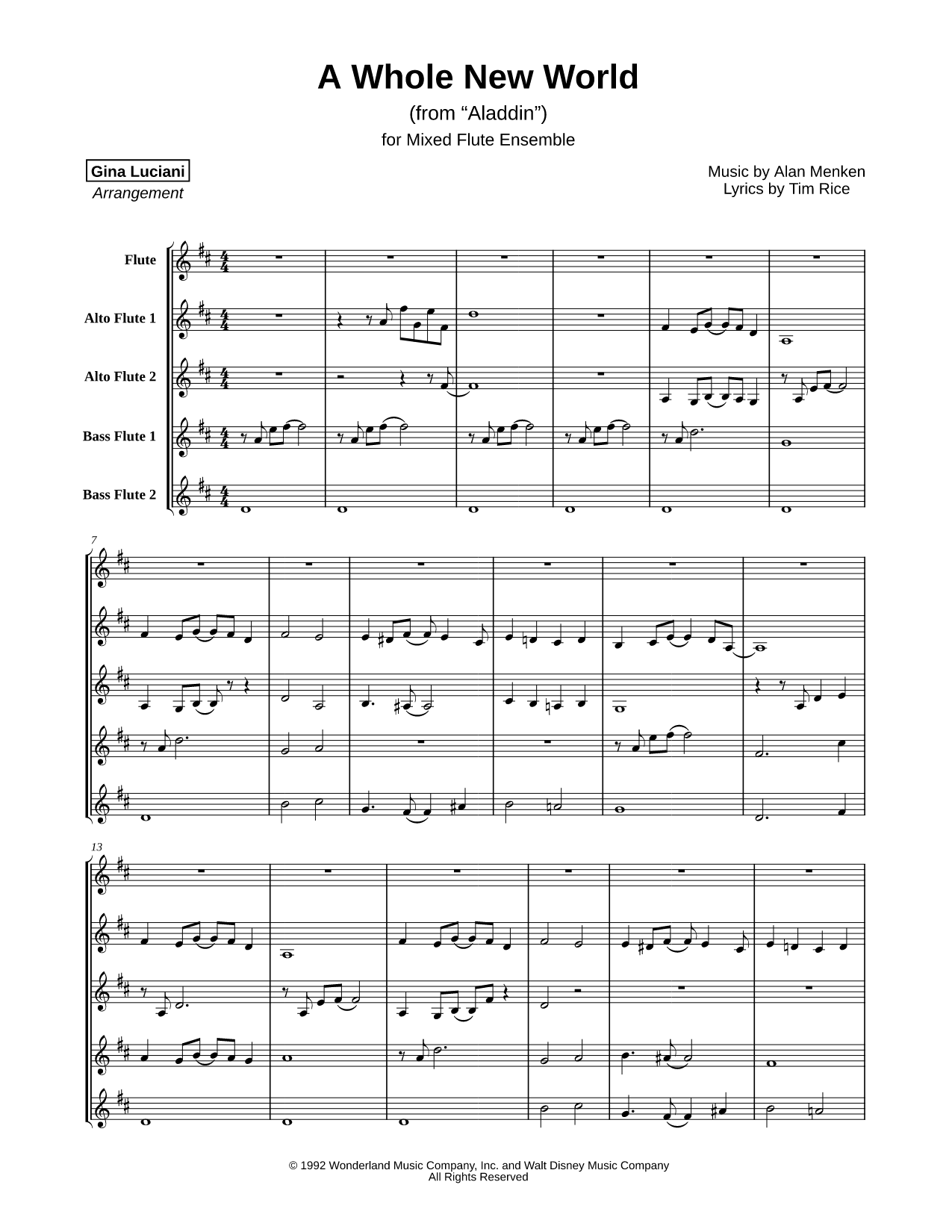 A Whole New World (from Aladdin) - Mixed Flute Ensemble