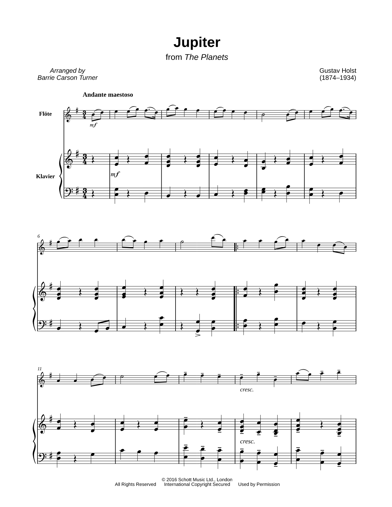 Jupiter from The Planets - Flute & Piano