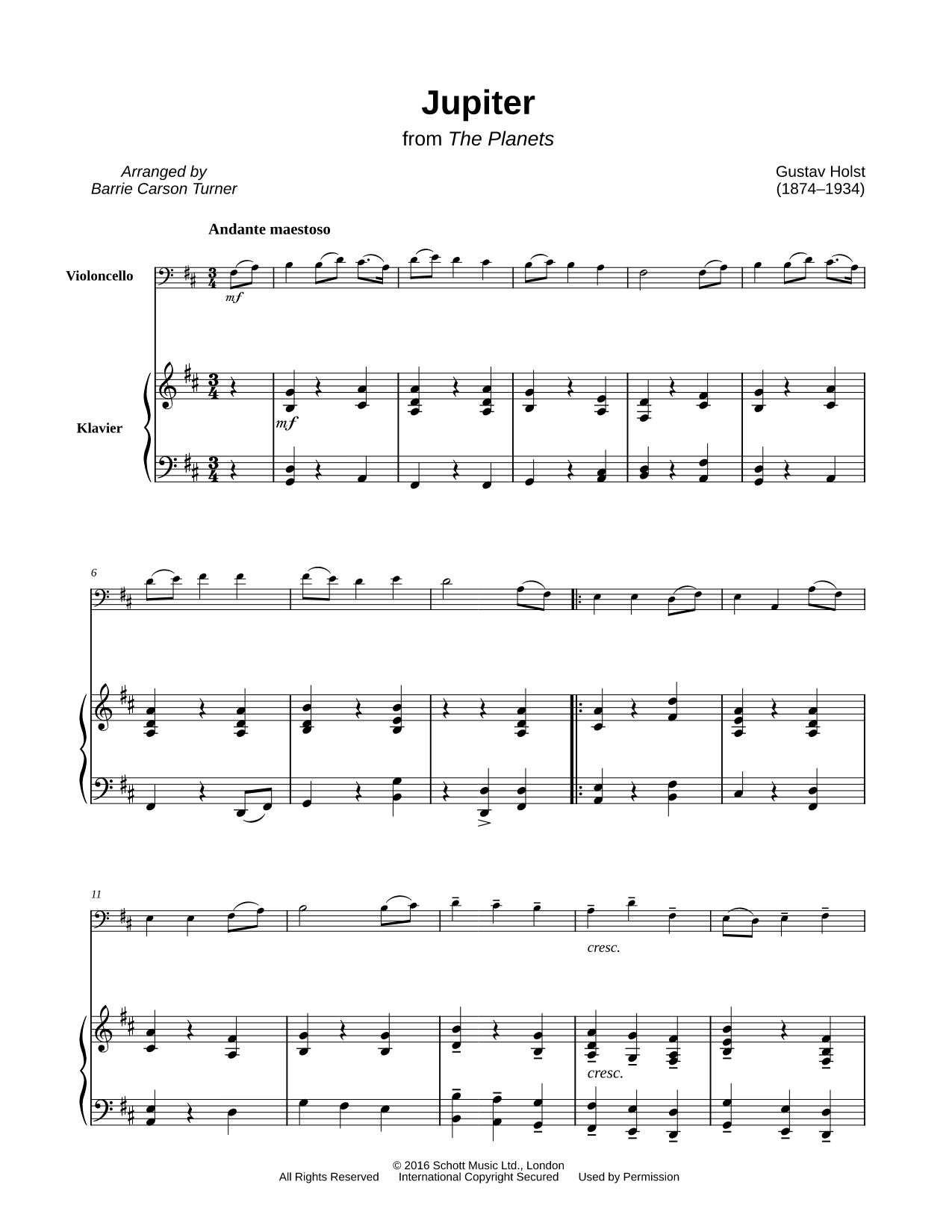 Jupiter from The Planets - Cello & Piano
