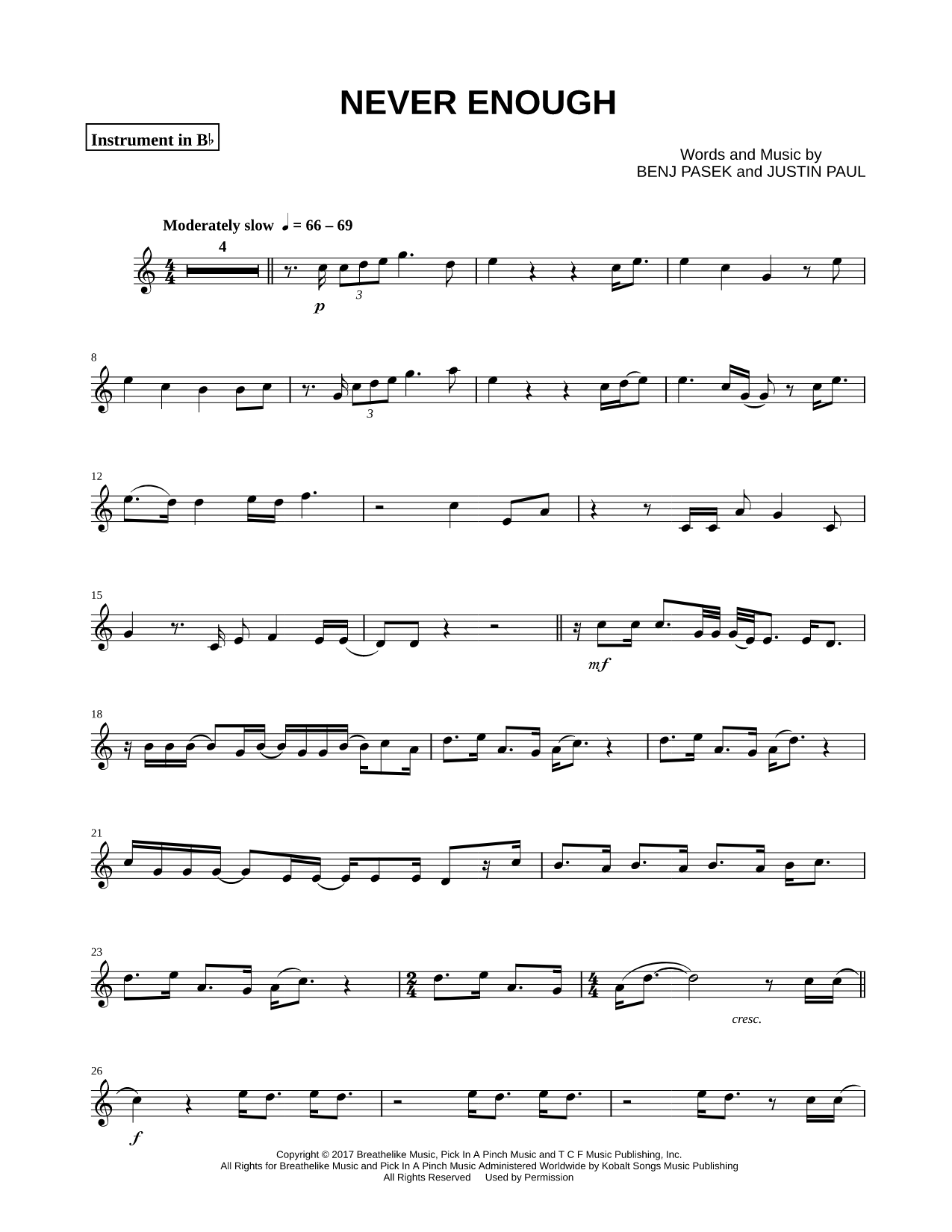 Never Enough - Bb Instrument