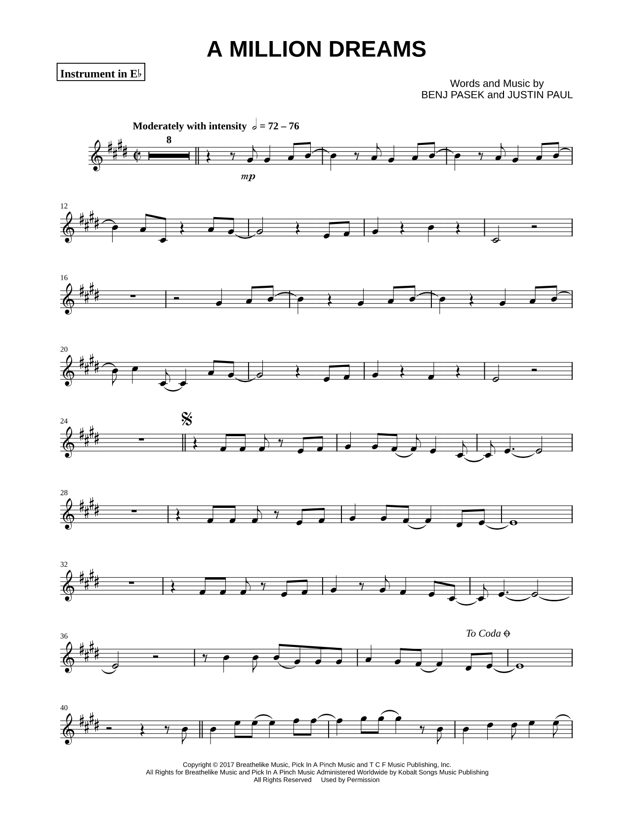 A Million Dreams - Eb Instrument