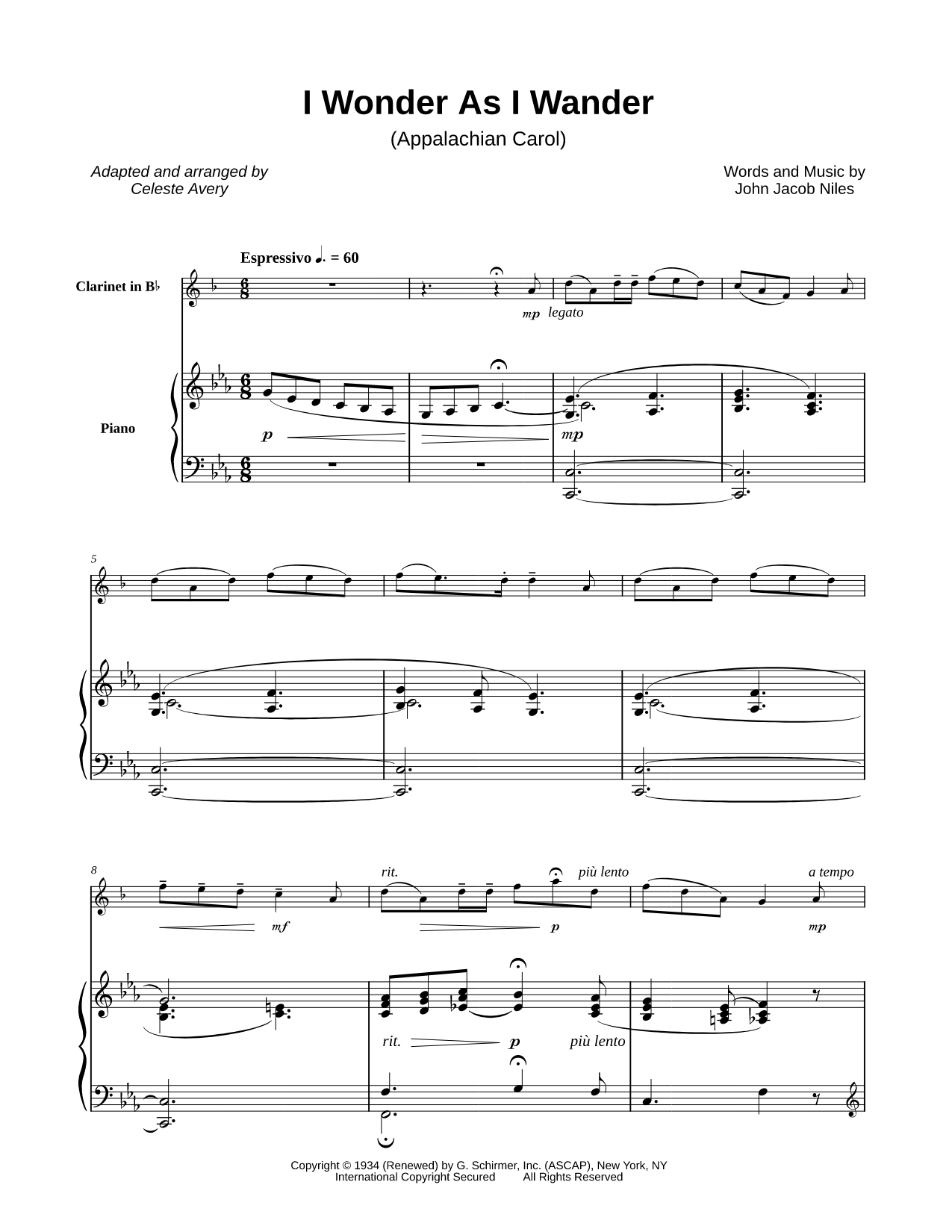 I Wonder as I Wander - Clarinet & Piano