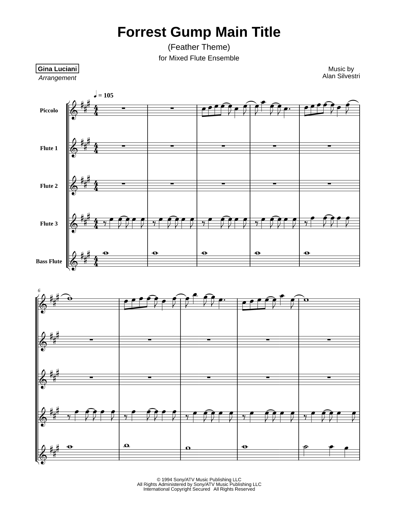 Forrest Gump Main Title - Mixed Flute Ensemble