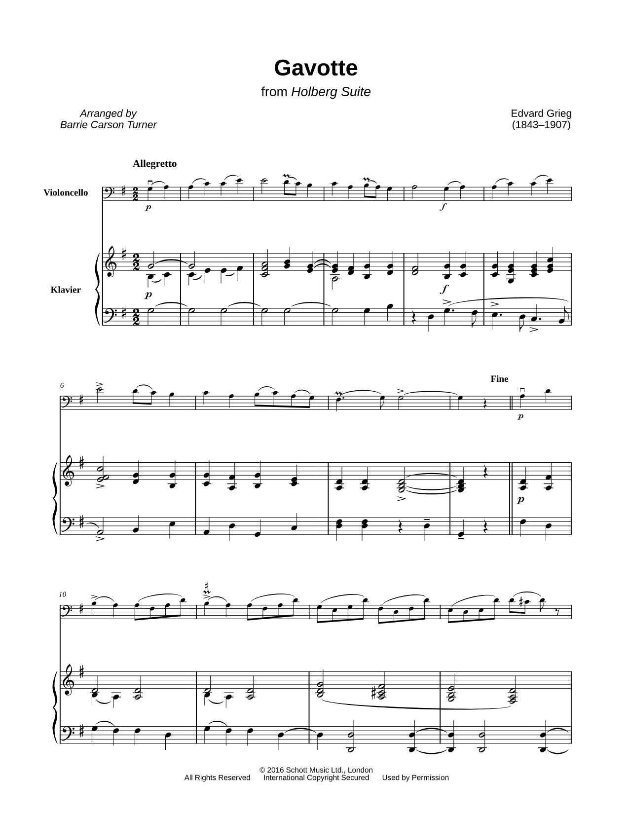 Gavotte from Holberg Suite - Cello & Piano