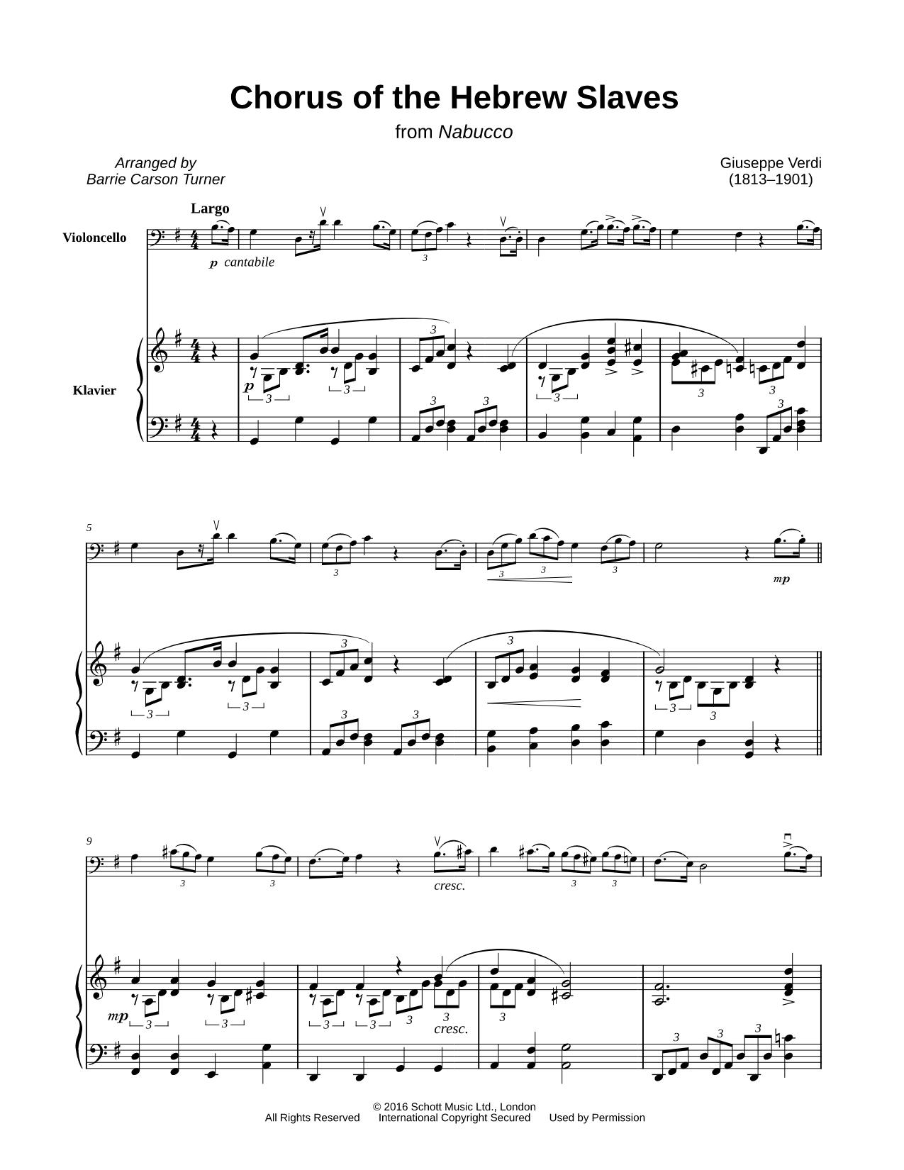 Chorus of the Hebrew Slaves (Va, pensiero) - Cello & Piano