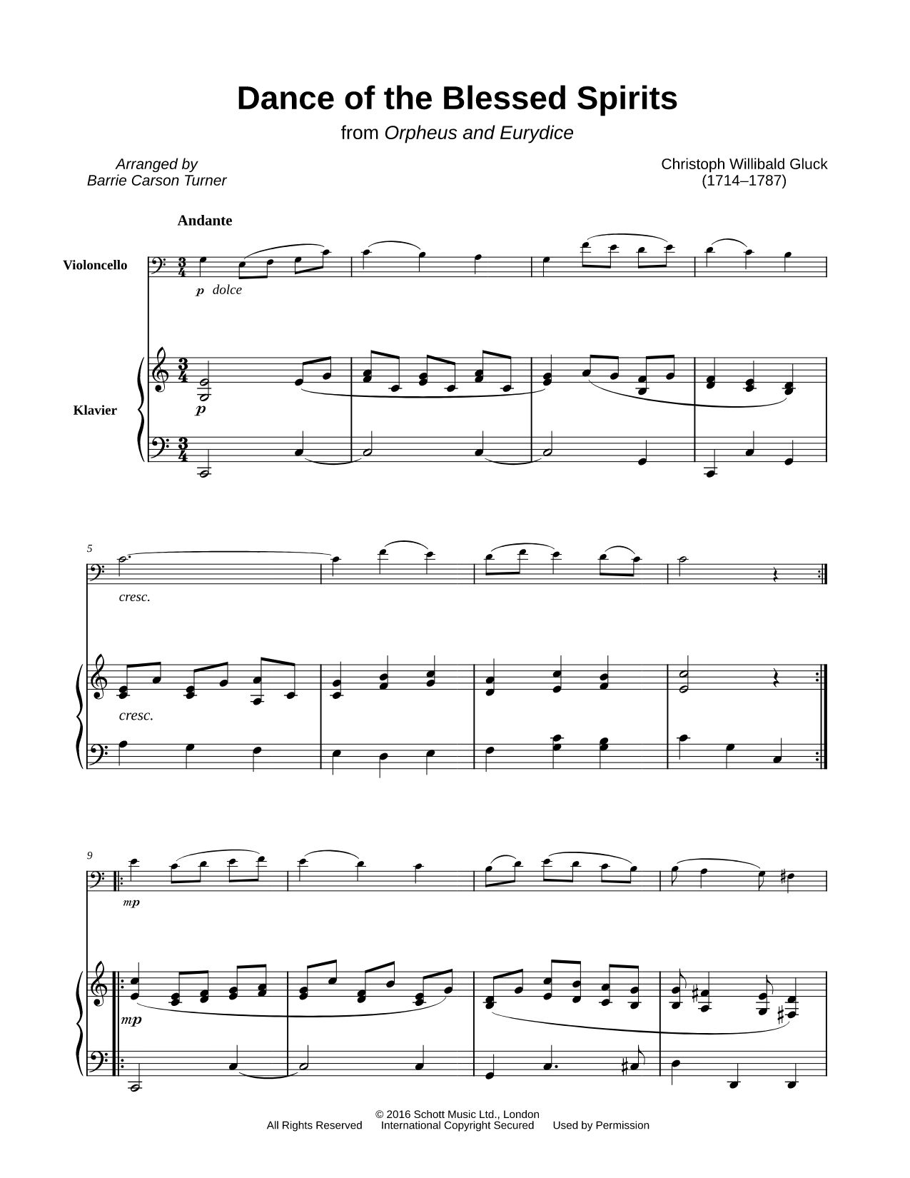 Dance of the Blessed Spirits - Cello & Piano