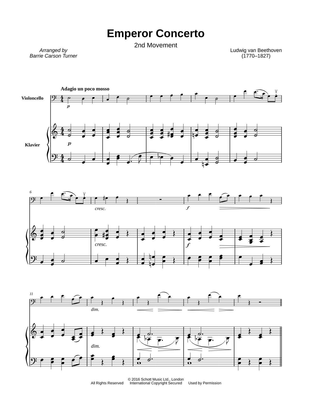 Concerto No. 5 ("Emperor"), Op. 73, II. Adagio Un Poco Mosso [Main Theme] - Cello & Piano
