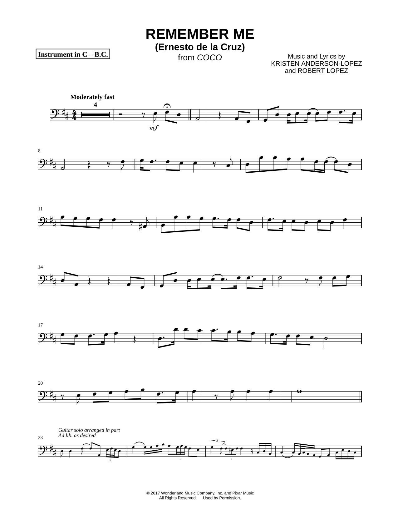 Remember Me (Ernesto de la Cruz) - Bass Clef Instrument