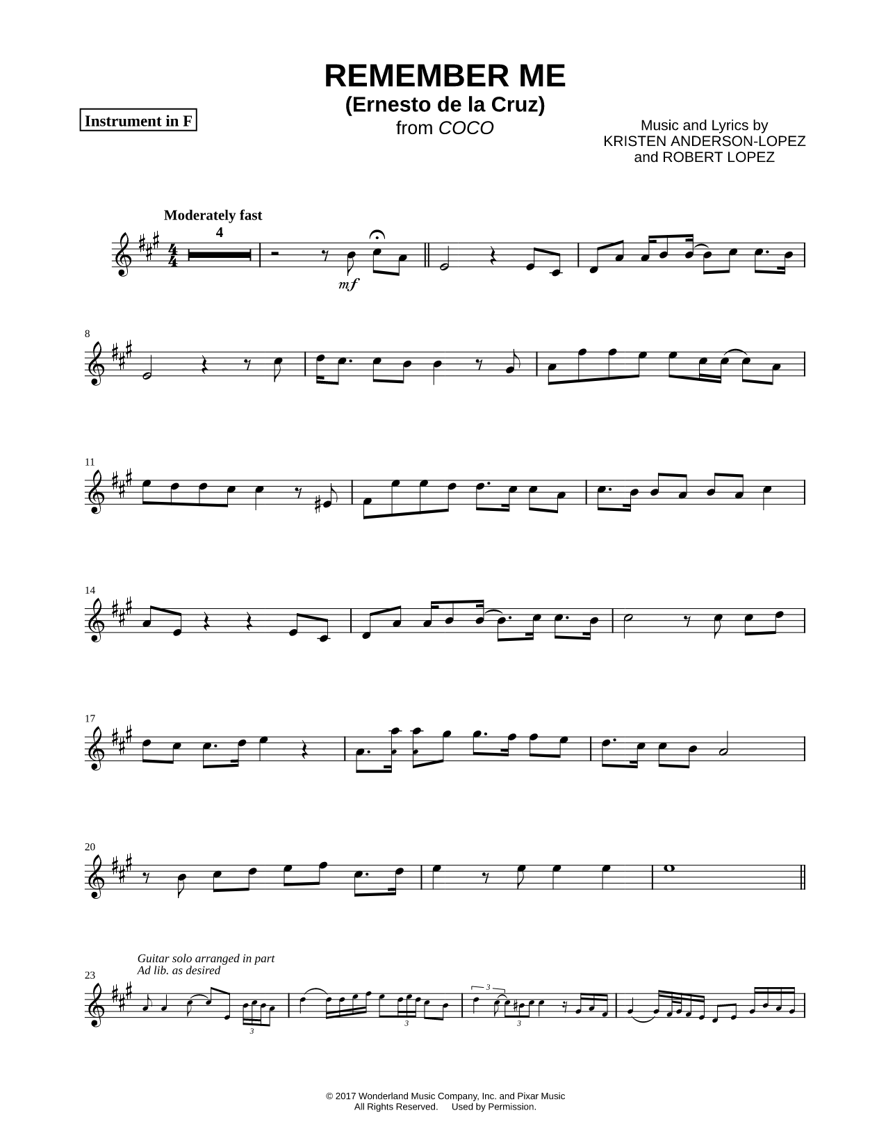 Remember Me (Ernesto de la Cruz) - F Instrument