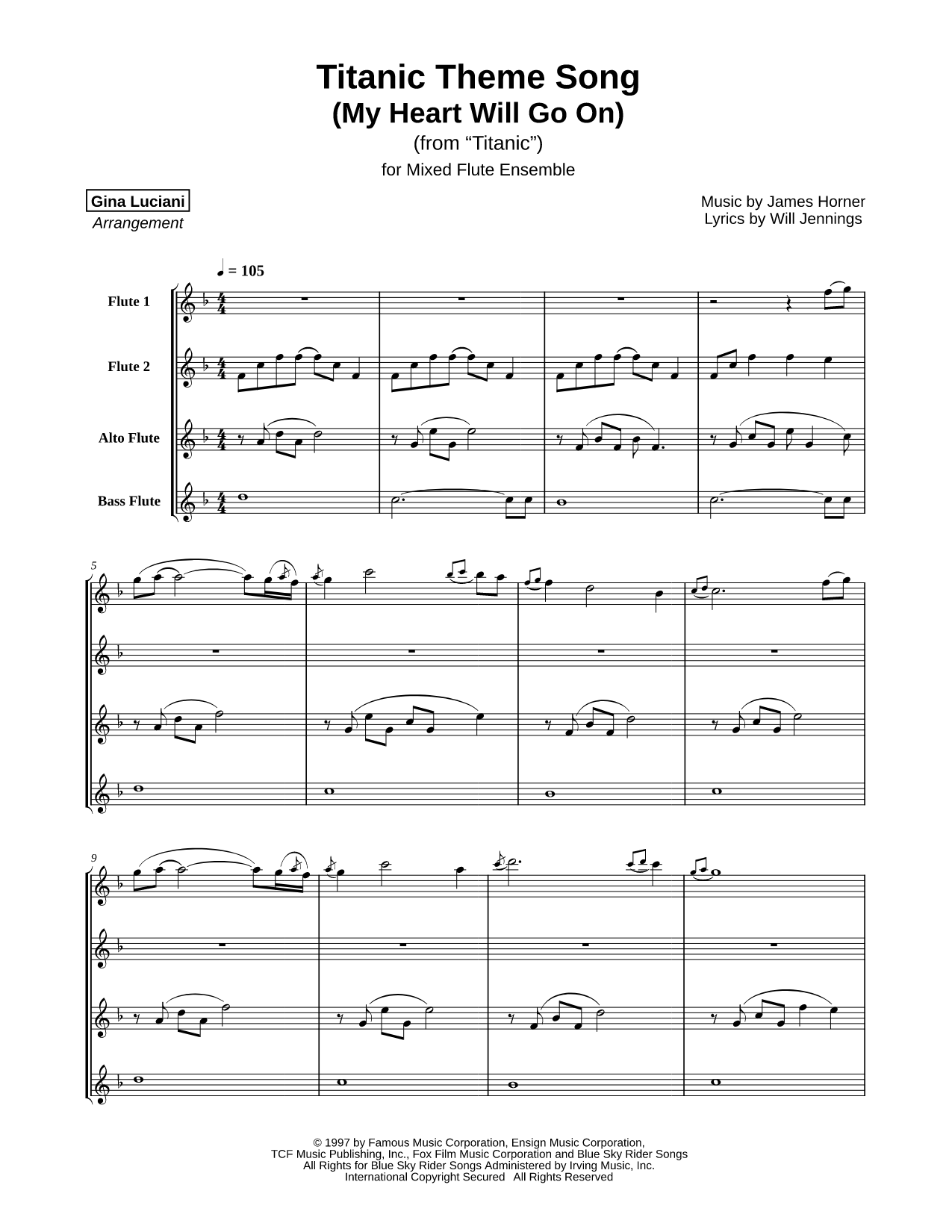 Titanic Theme Song (My Heart Will Go On) - Mixed Flute Ensemble