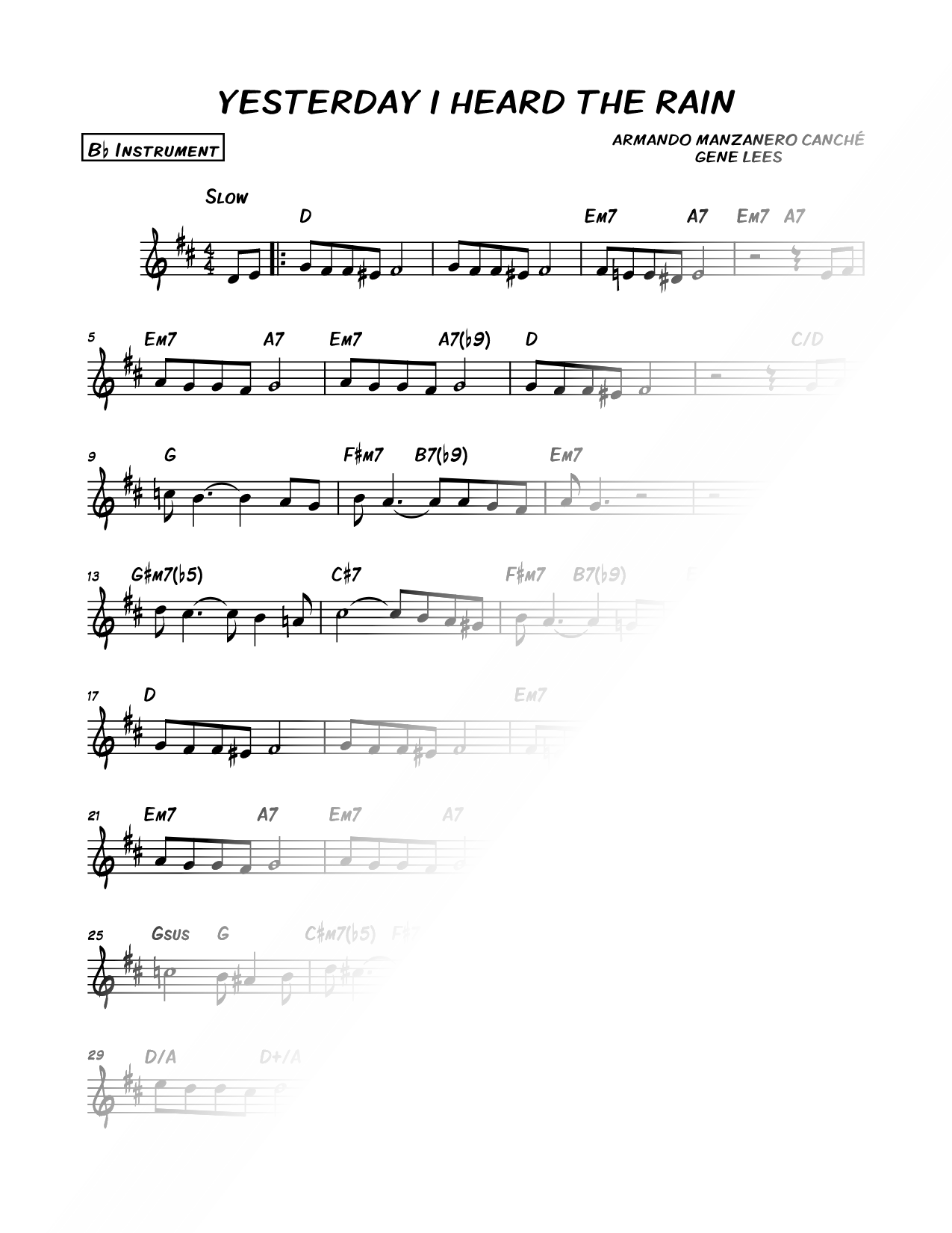 Yesterday I Heard the Rain - Bb Instrument