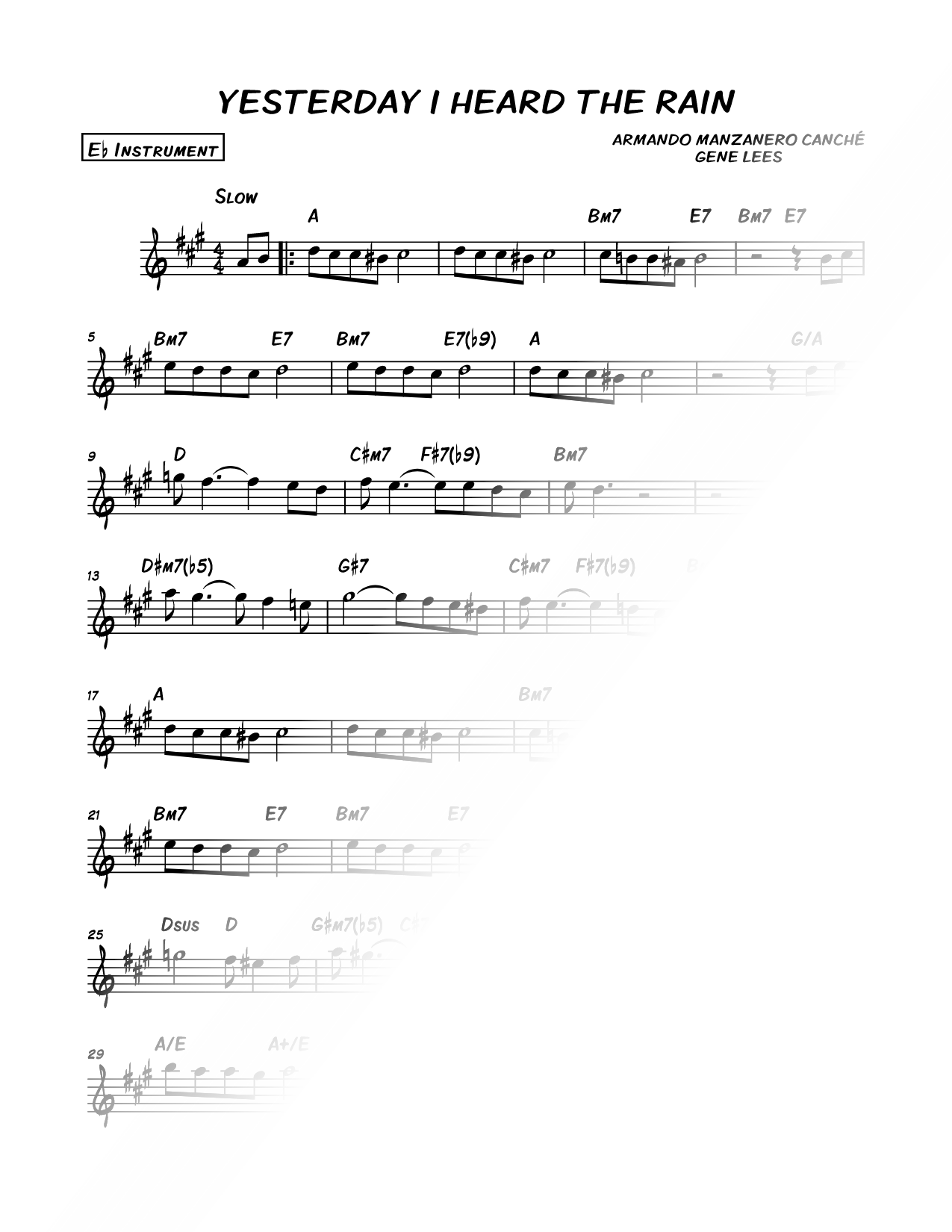 Yesterday I Heard the Rain - Eb Instrument