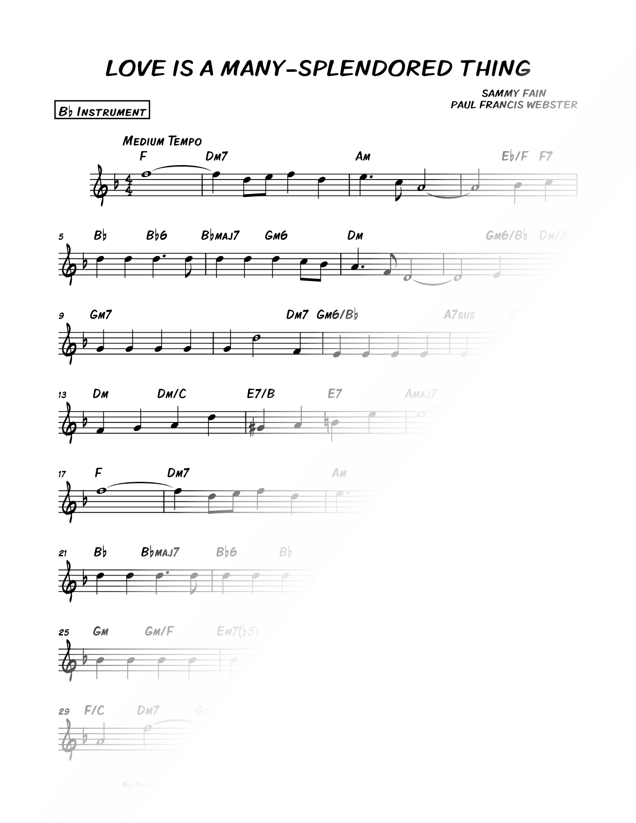 Love Is a Many-Splendored Thing - Bb Instrument