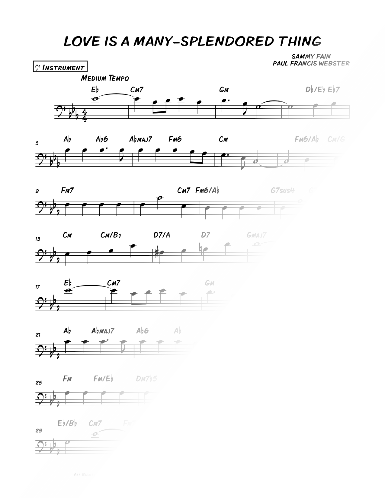 Love Is a Many-Splendored Thing - Bass Clef Instrument