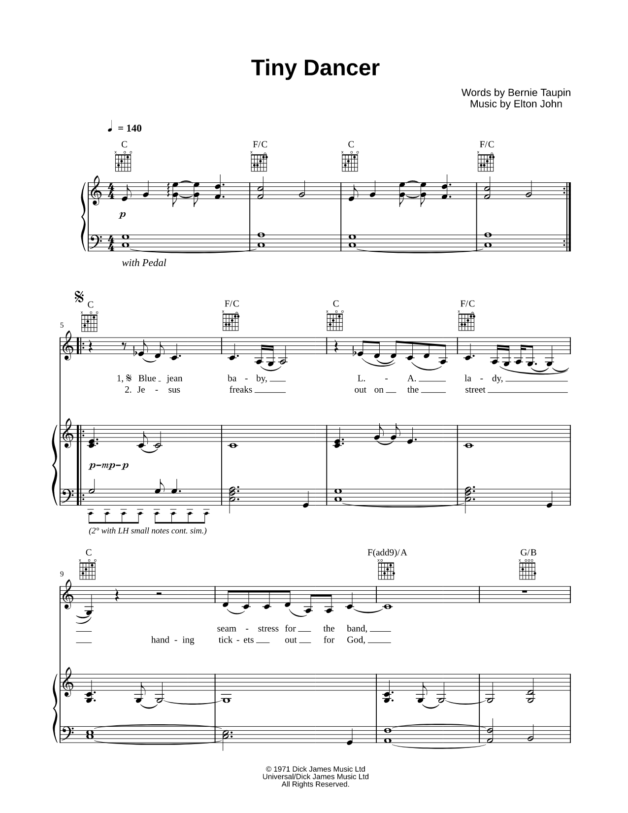 Tiny Dancer [2018 Version] Sheet Music — Piano/Vocal/Guitar, Singer Pro