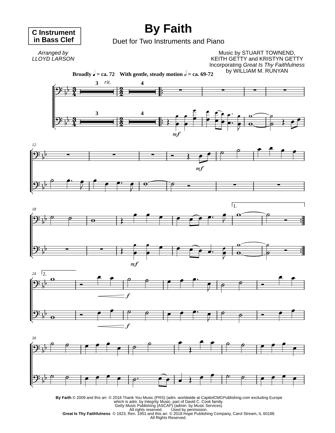 By Faith - Bass Clef Instrument Duet