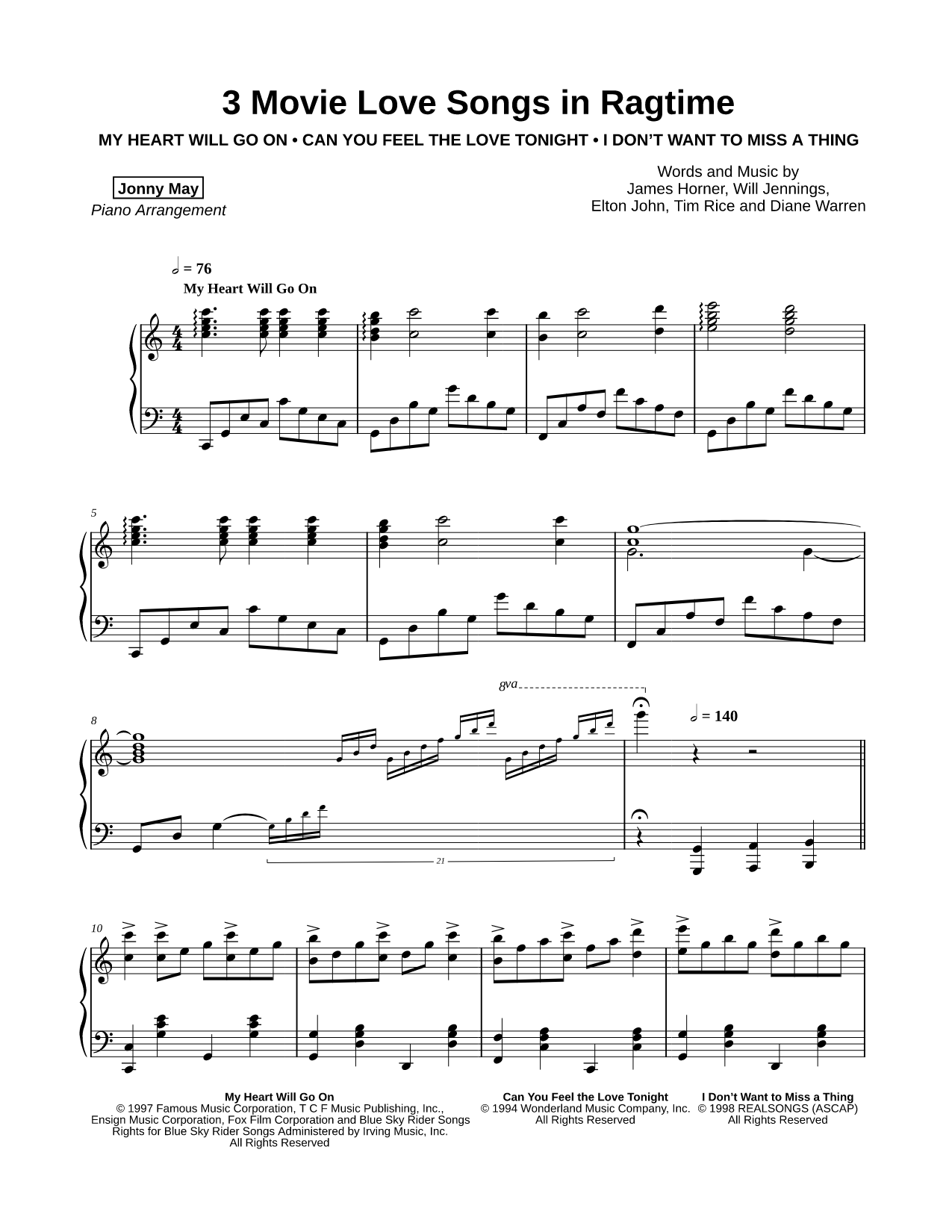 3 Movie Love Songs in Ragtime