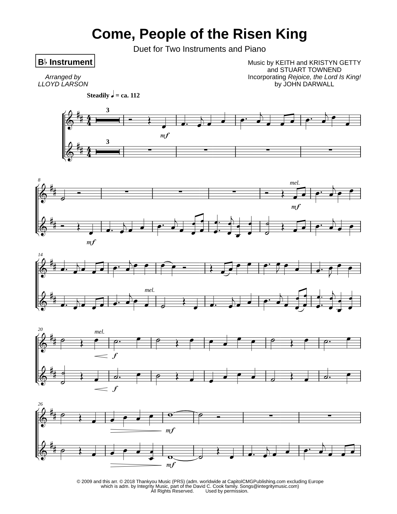 Come, People of the Risen King - Bb Instrument Duet