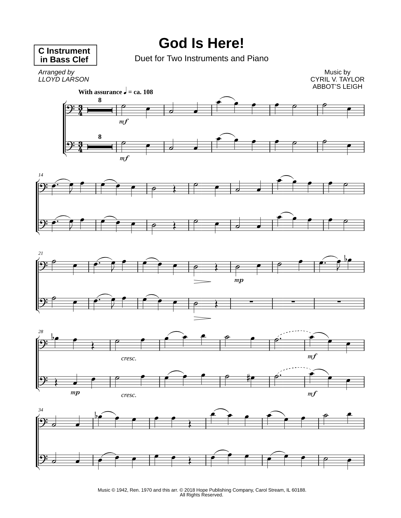 God Is Here! - Bass Clef Instrument Duet