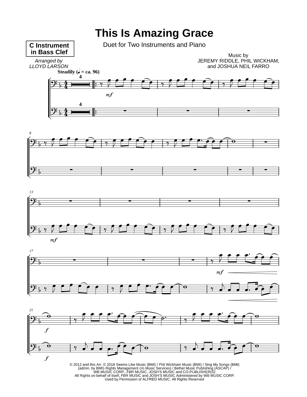 This Is Amazing Grace - Bass Clef Instrument Duet