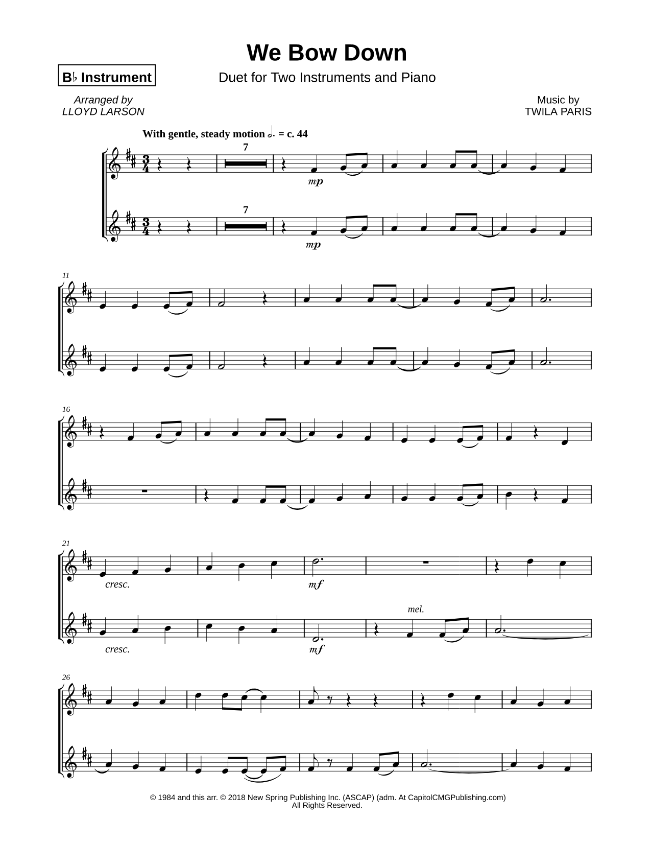 We Bow Down - Bb Instrument Duet