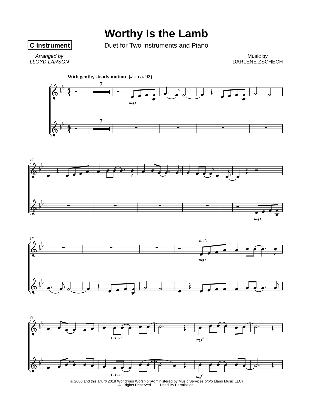 Worthy Is the Lamb - C Instrument Duet