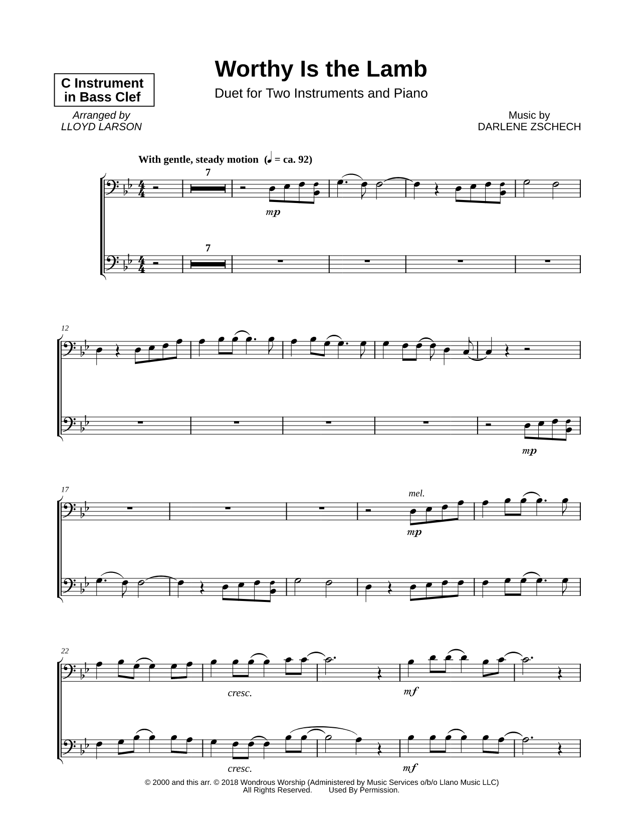 Worthy Is the Lamb - Bass Clef Instrument Duet