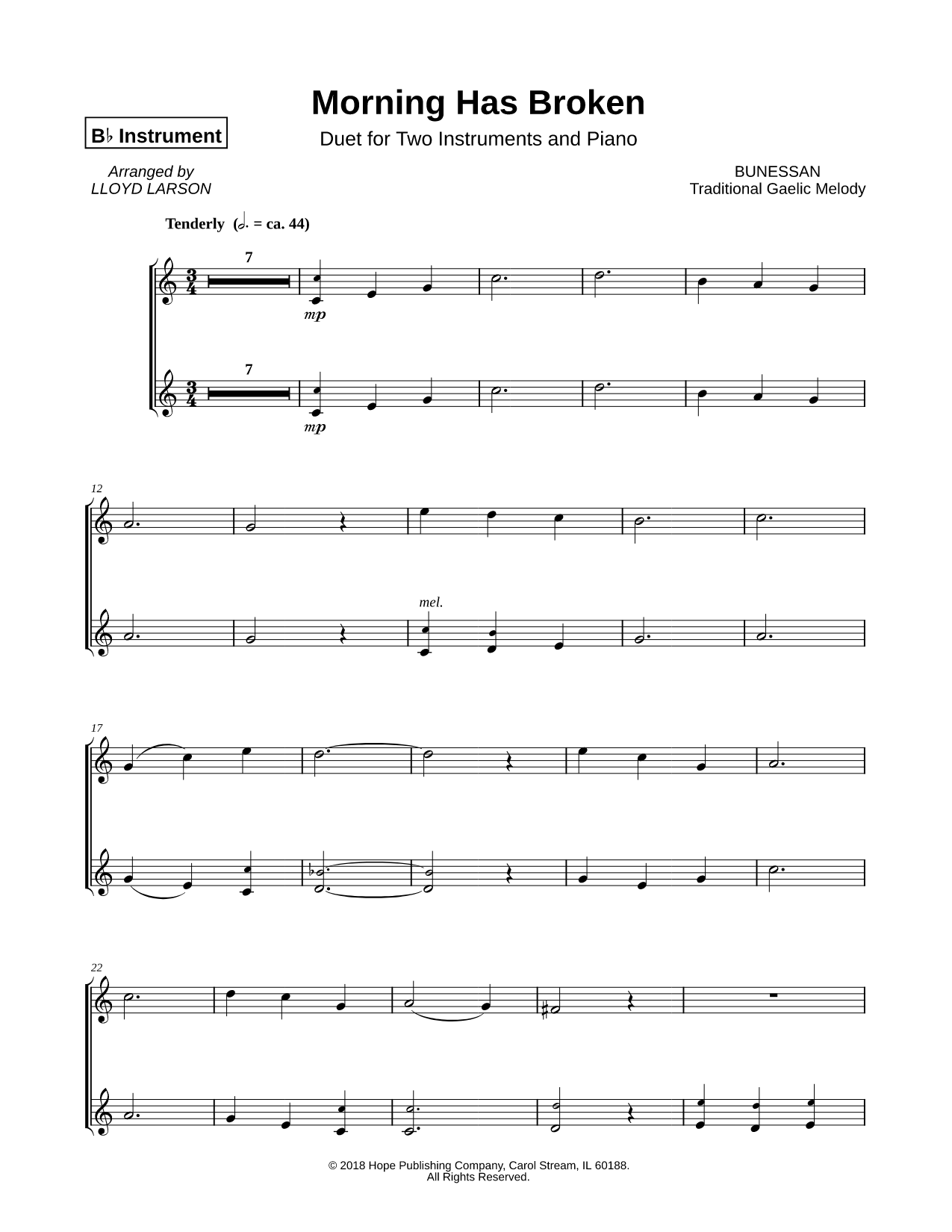 Morning Has Broken - Bb Instrument Duet