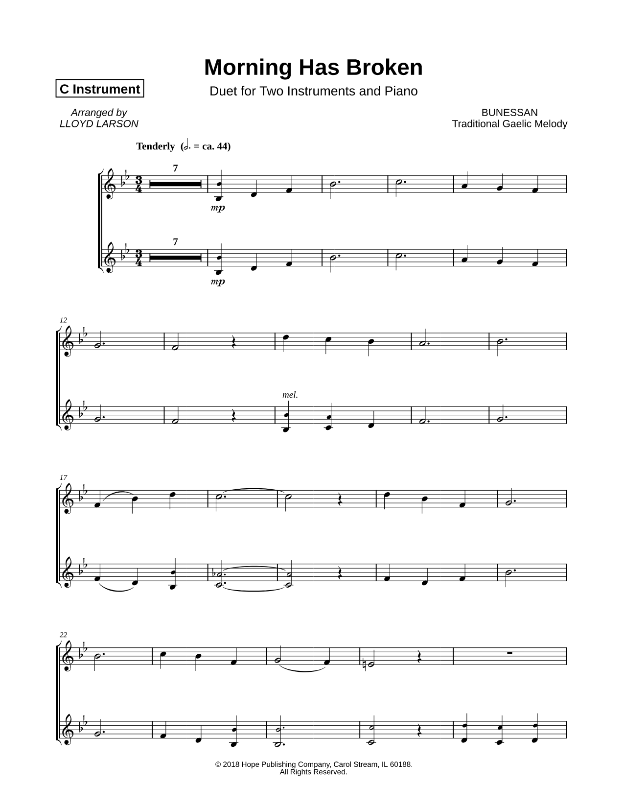 Morning Has Broken - C Instrument Duet