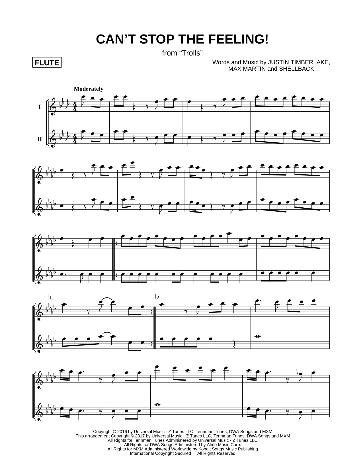 Can't Stop the Feeling! - Flute Duet