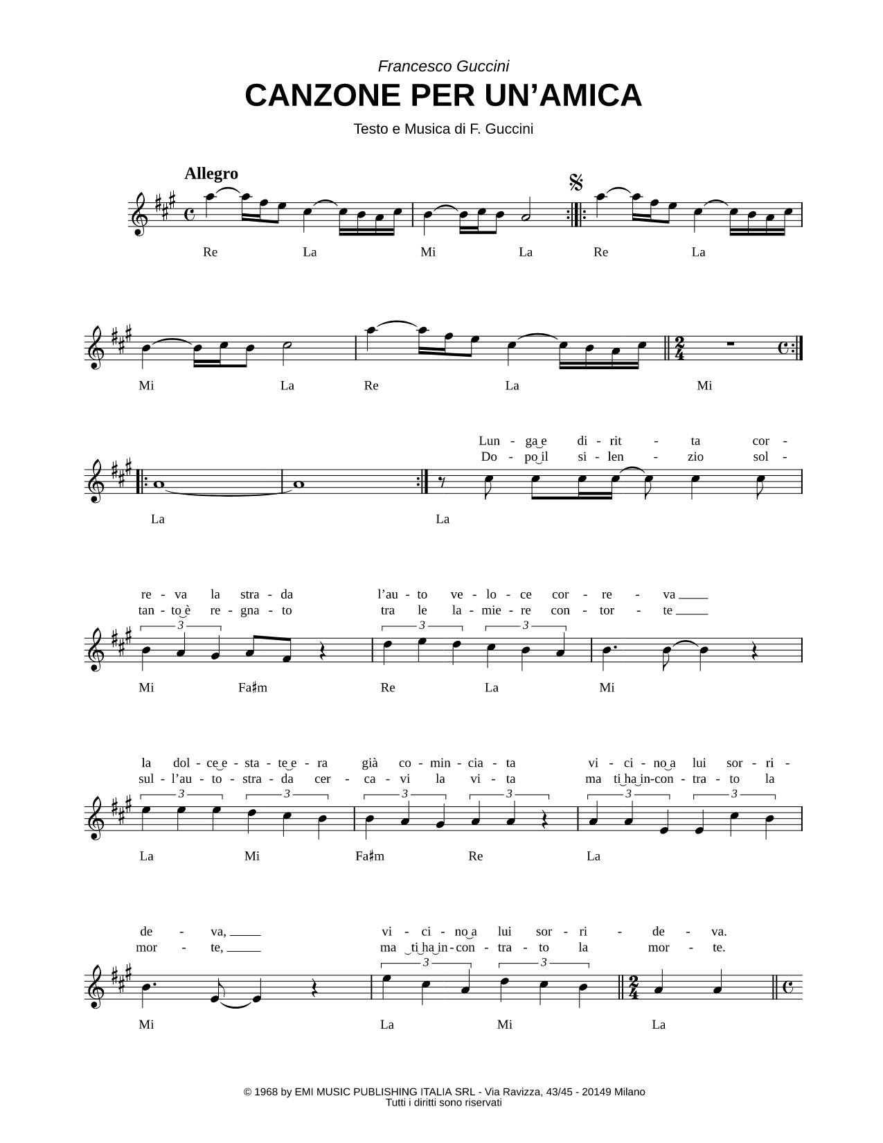 Canzone per un'amica