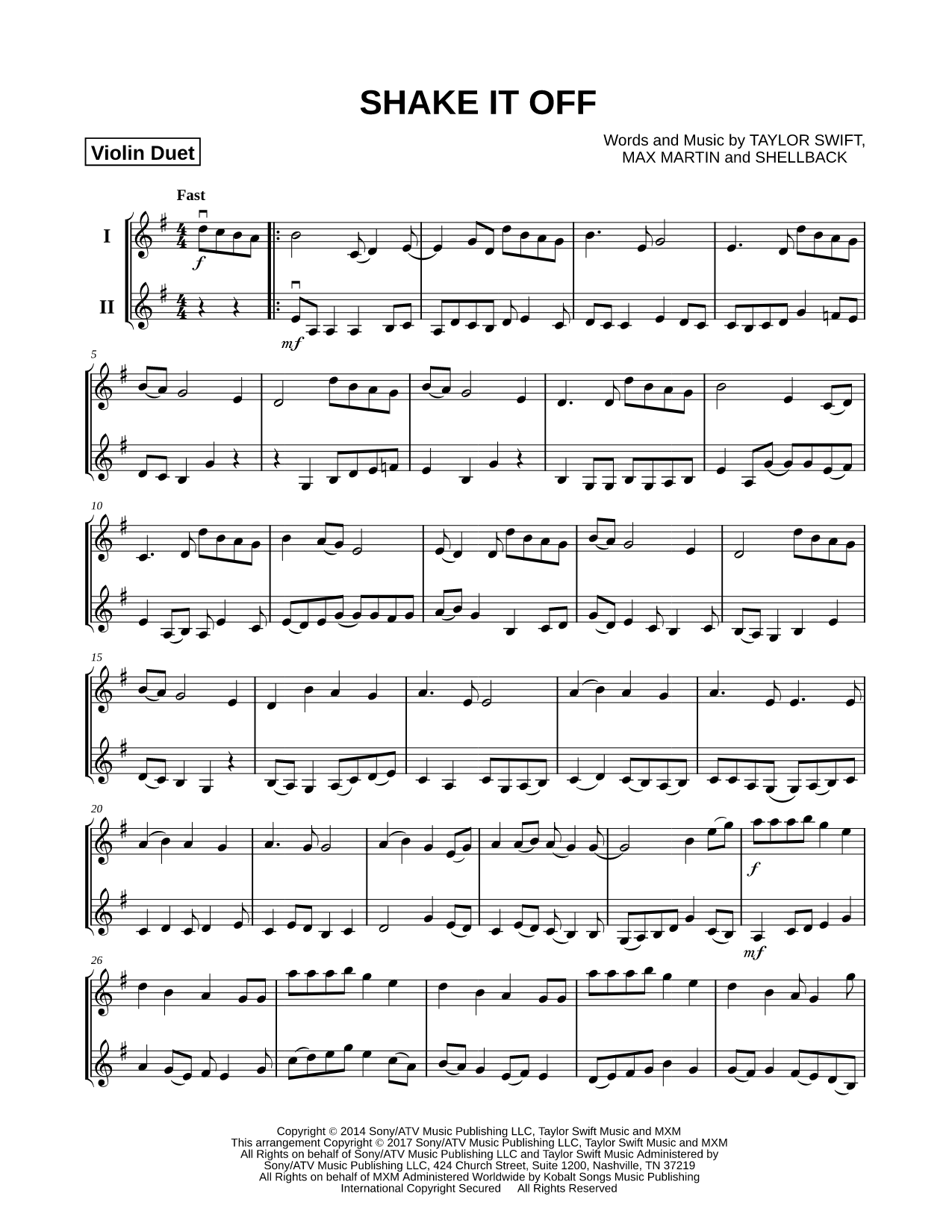 Shake It Off - Violin Duet