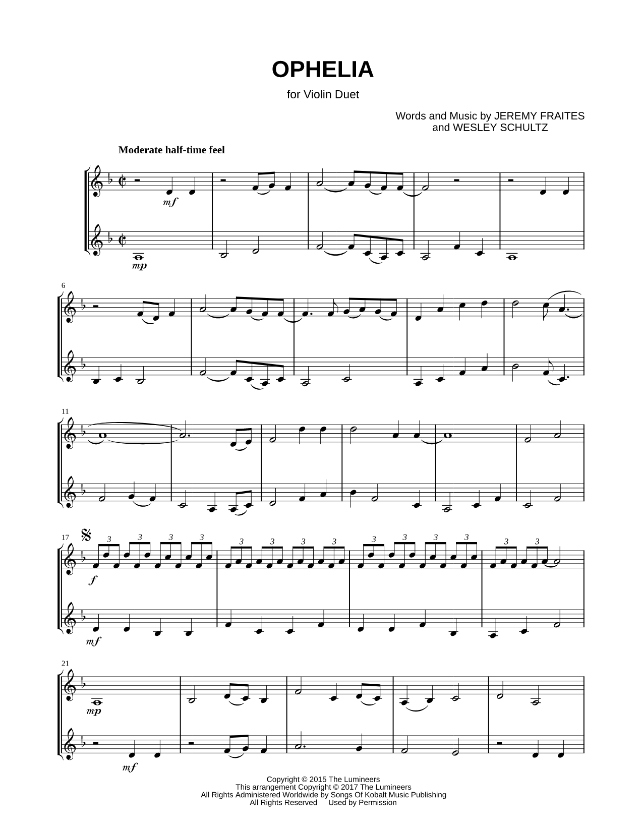 Ophelia - Violin Duet