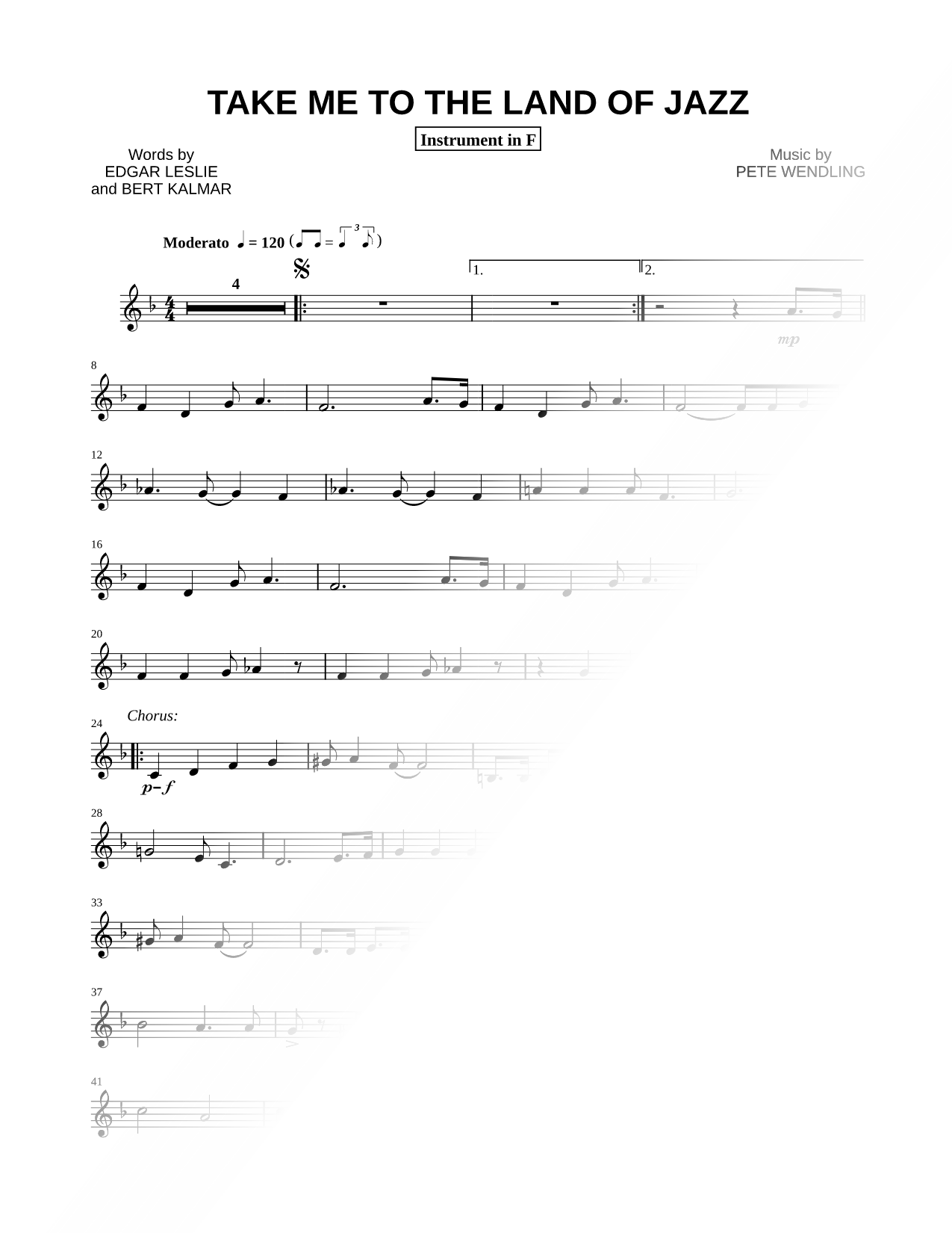 Take Me to the Land of Jazz - F Instrument