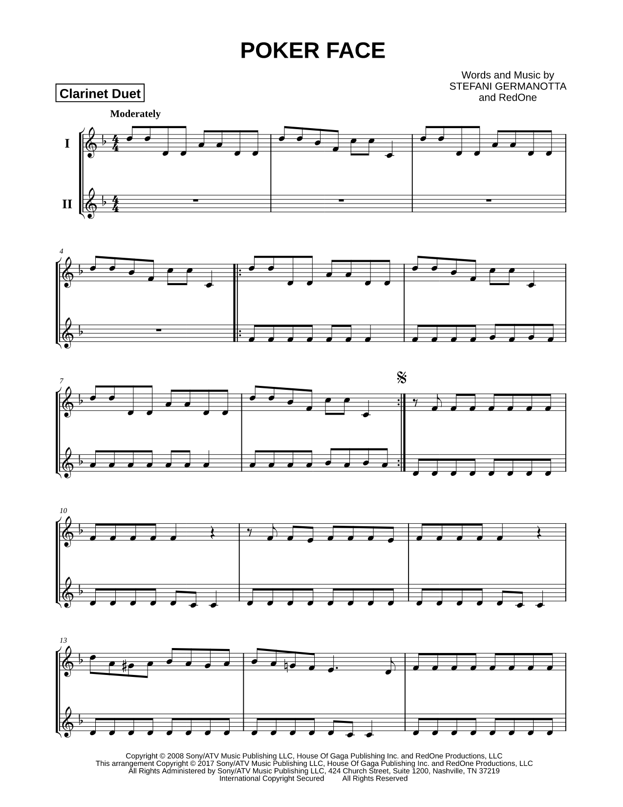 Poker Face - Clarinet Duet