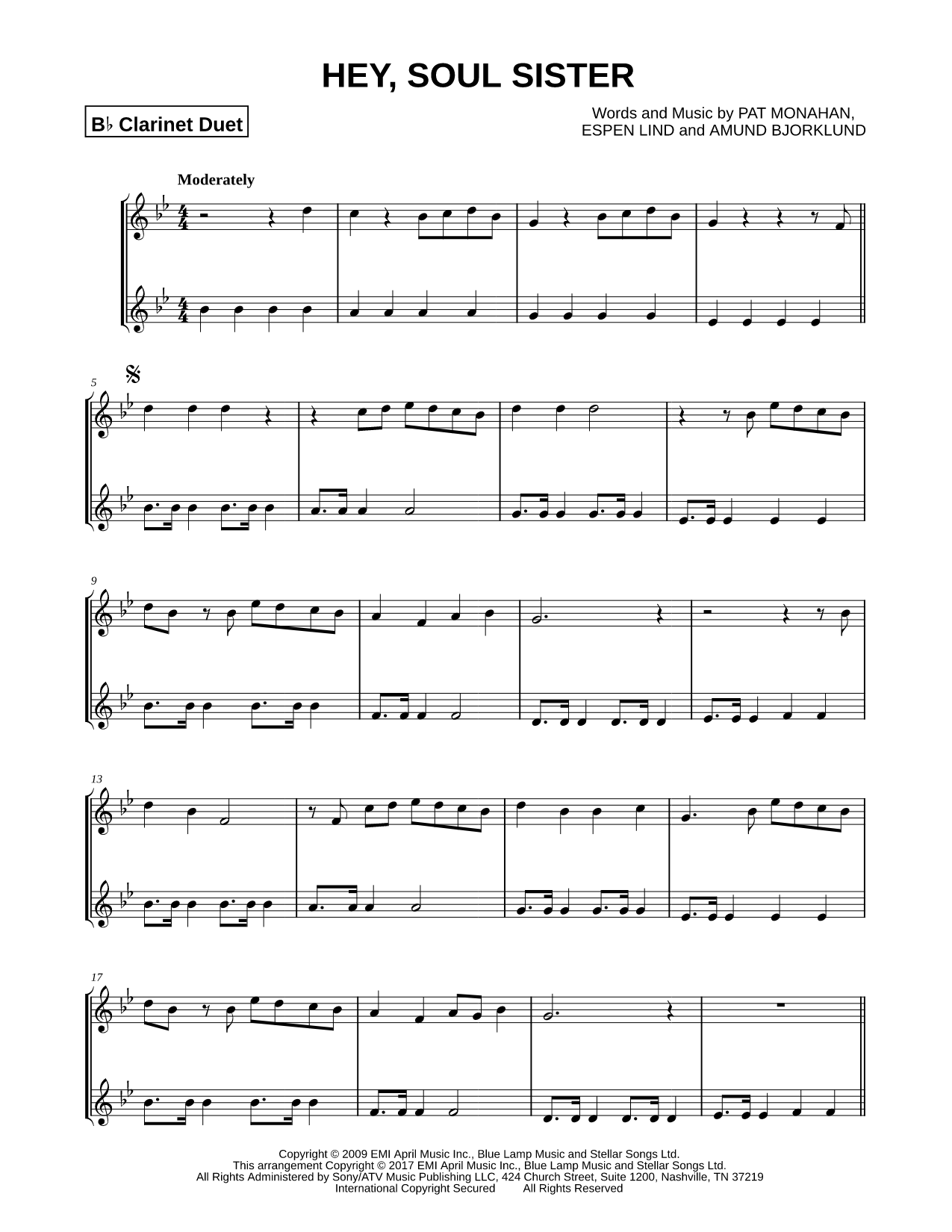 Hey, Soul Sister - Clarinet Duet