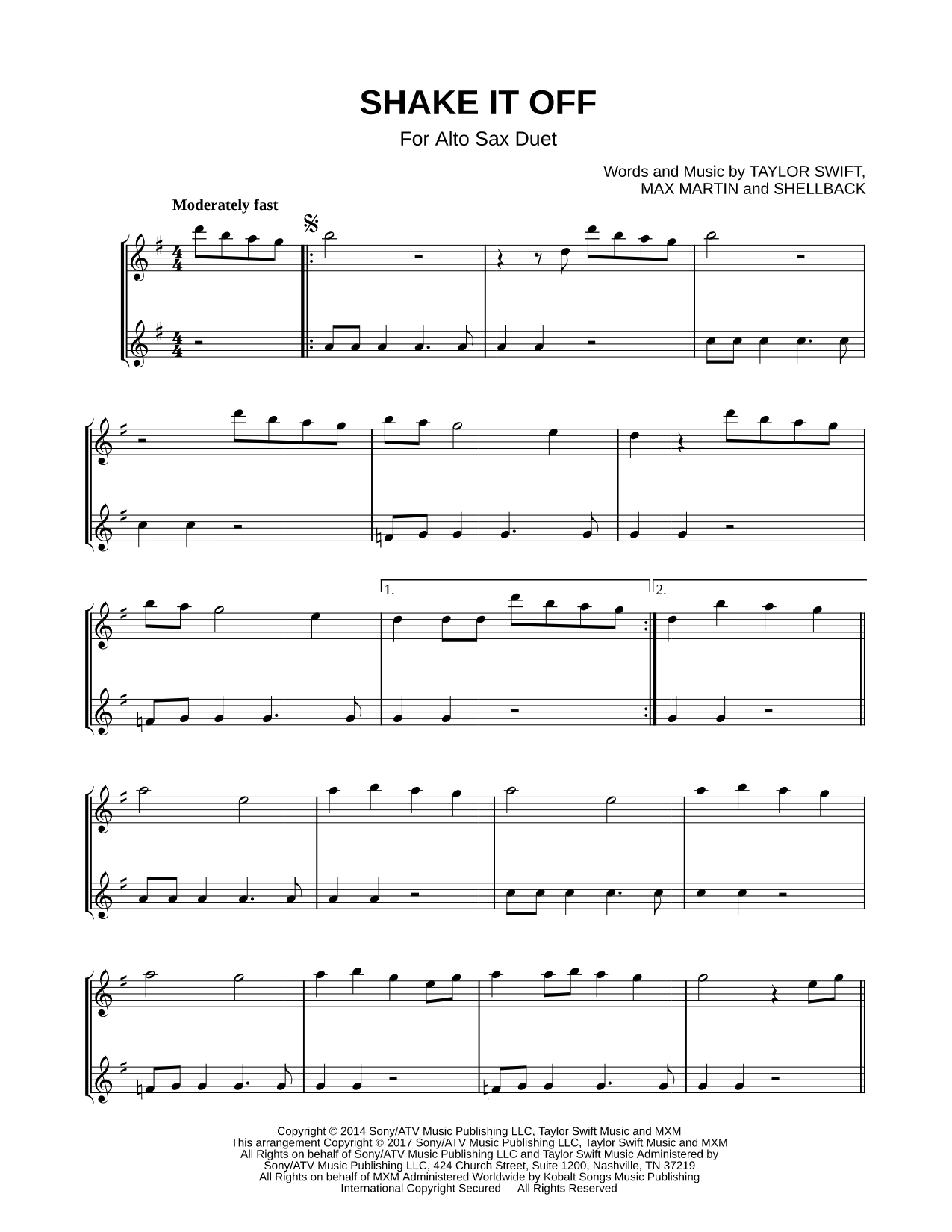 Shake It Off - Alto Saxophone Duet