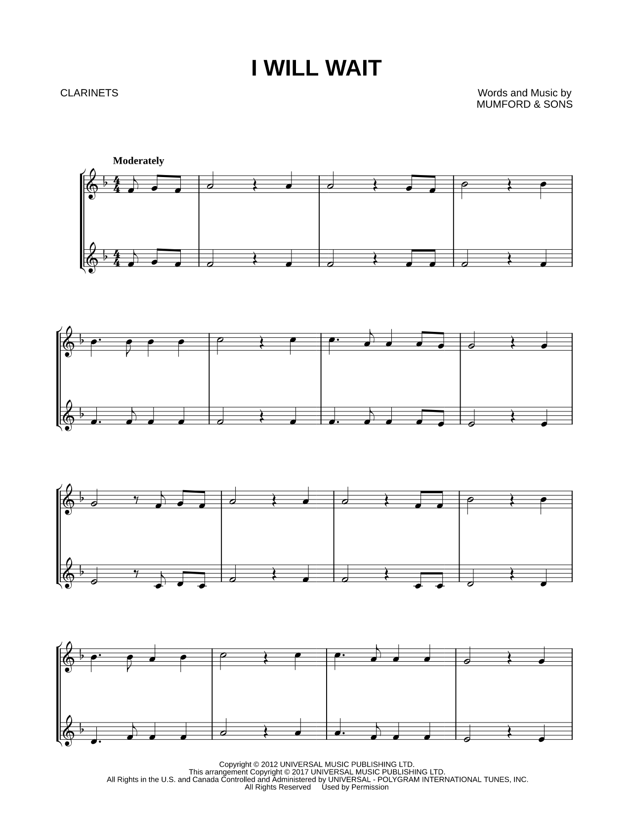 I Will Wait - Clarinet Duet