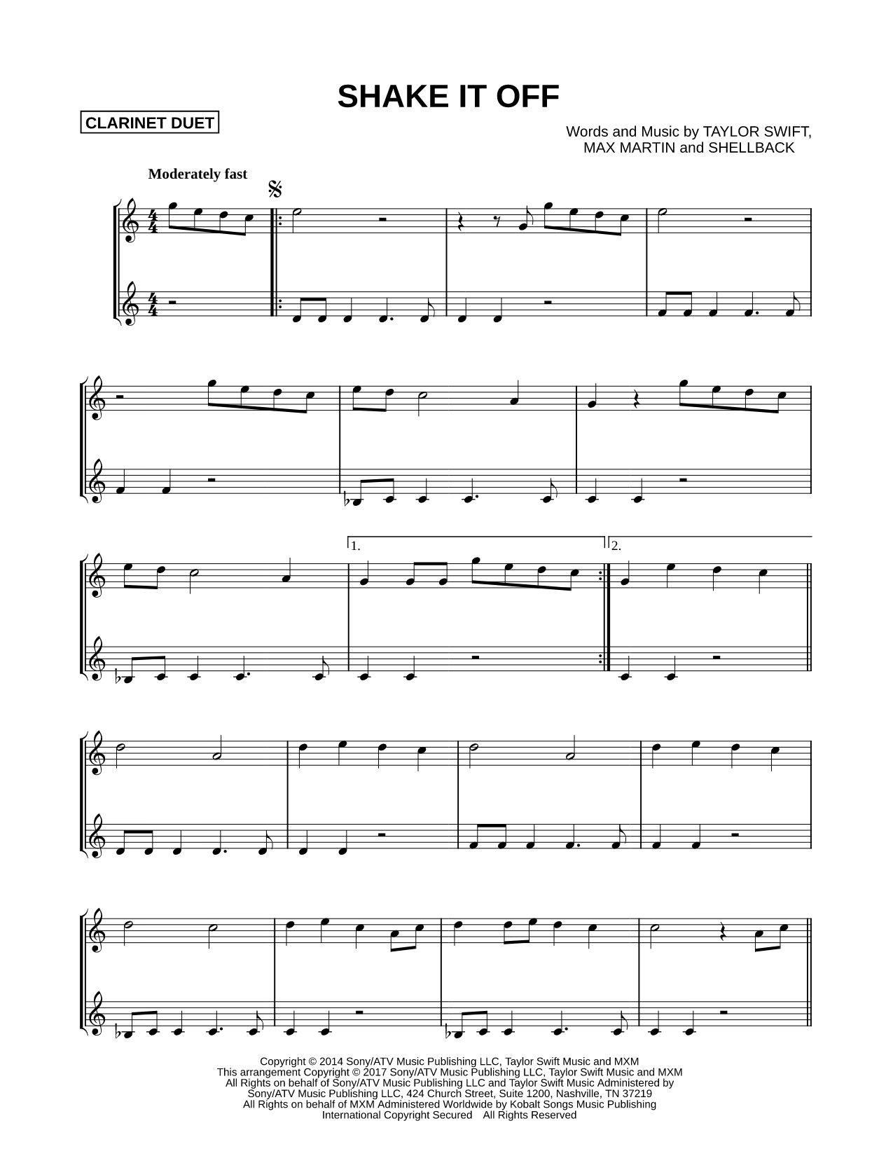 Shake It Off - Clarinet Duet