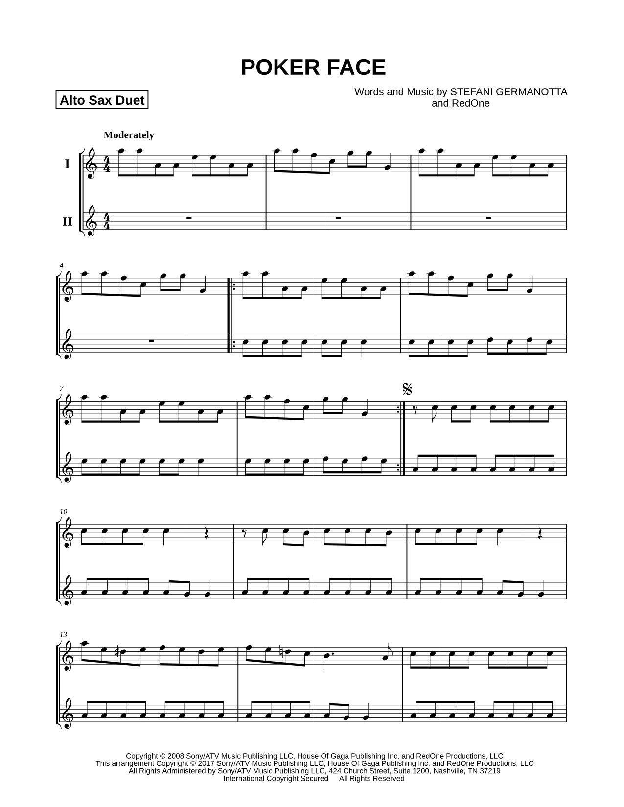 Poker Face - Alto Saxophone Duet