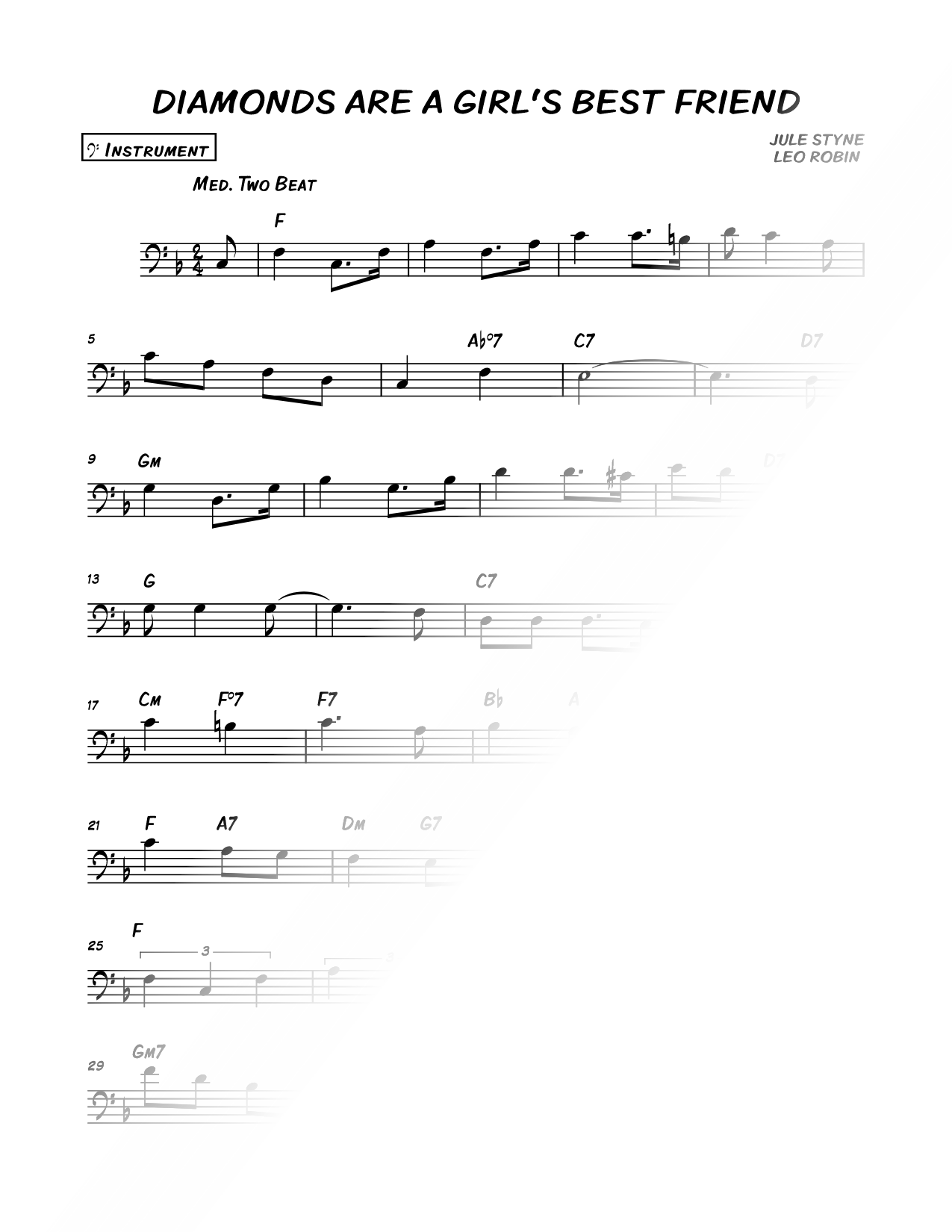 Diamonds Are a Girl's Best Friend - Bass Clef Instrument