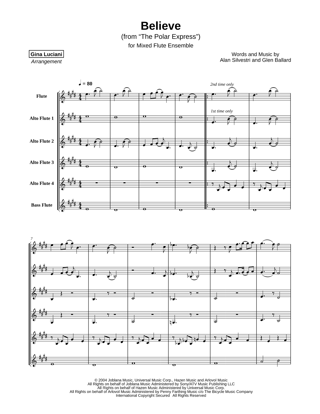 Believe (from The Polar Express) - Mixed Flute Ensemble