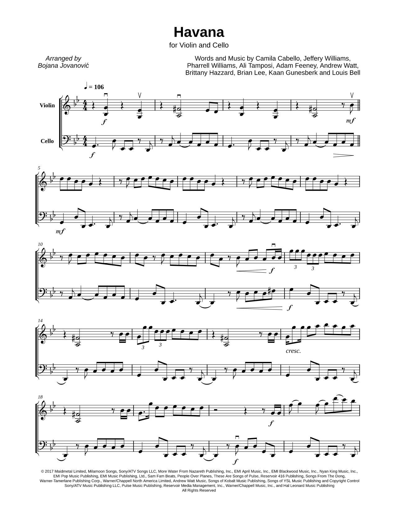 Havana - Violin & Cello